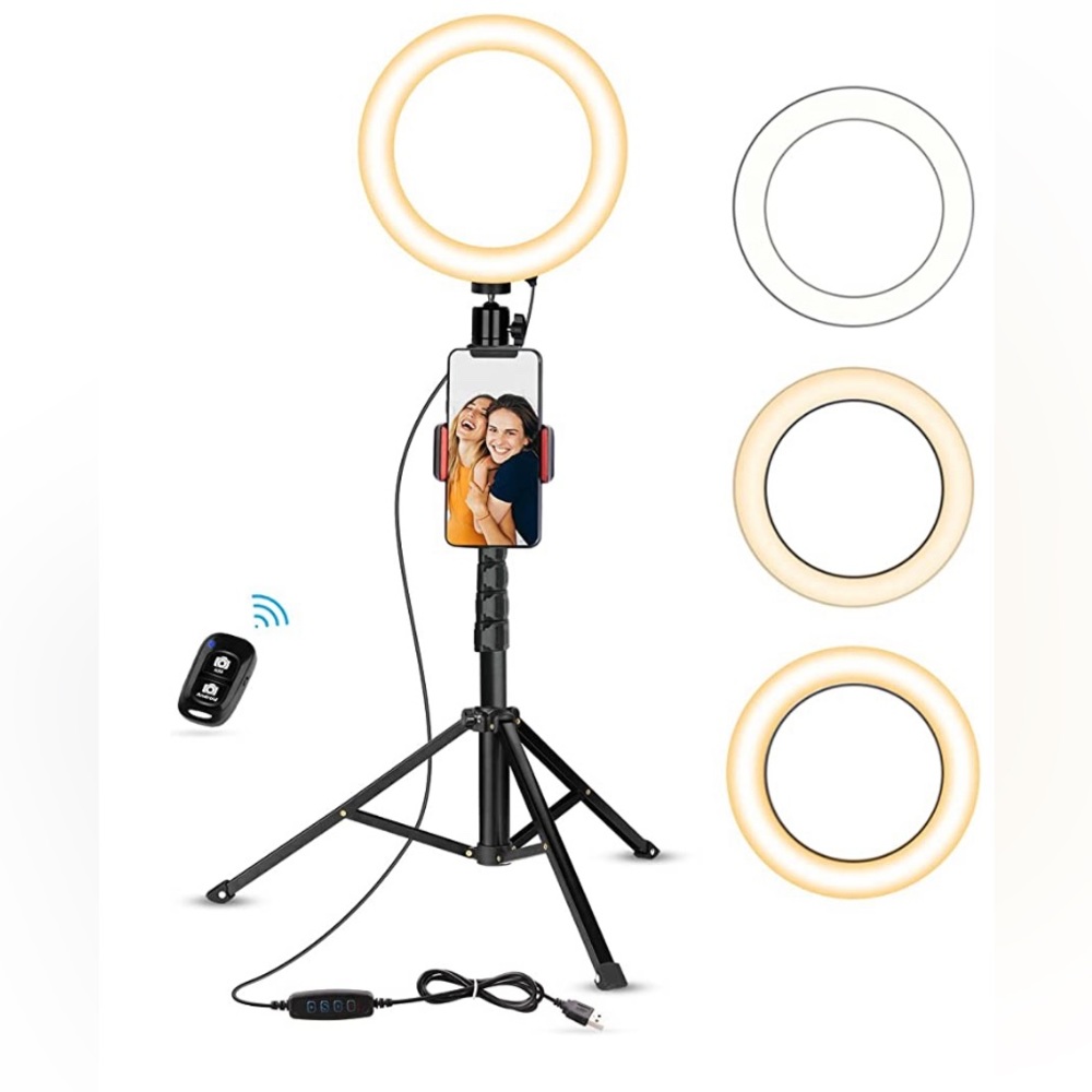 NIB 8” selfie ring light with adjustable tripod stand and cellphone holder